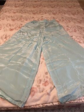 Indian Silky Light Blue Wide Leg Plazzo Sharara Pants Flowy Lined Size XS